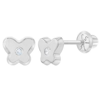 CLEAR ROUND CZ BUTTERFLY EARRINGS