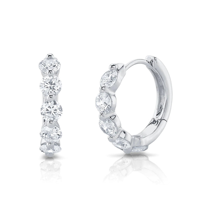 14K White Gold 0.92ctw Diamond Huggie Earrings - SC55023229V2