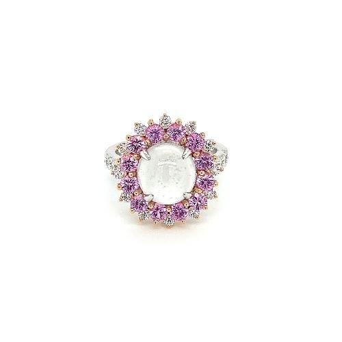 White Jade and Pink Sapphire Ring