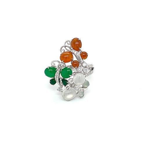 White, Orange, Green Jade Ring