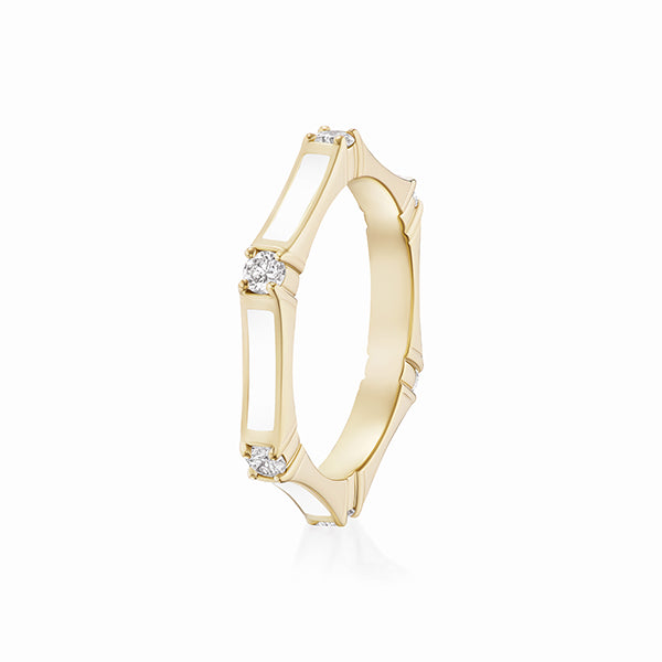 Melissa Kaye 18K Yellow Gold White Enamel Diamond Ring - R24098