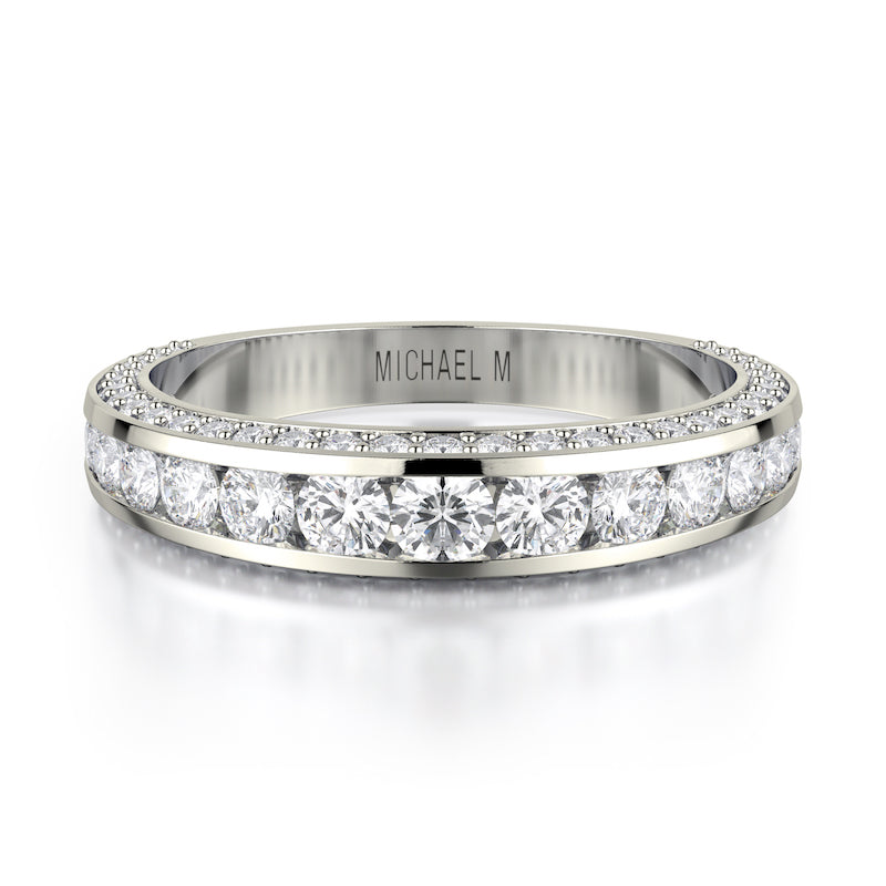 Michael M 18K White gold 0.77ctw Diamond Channel Set 3 Sided Wedding Band- R399B