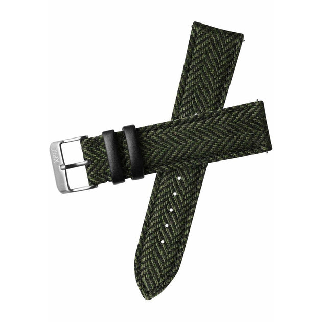 Xeric 22mm Herringbone Tweed Green Strap Silver Buckle