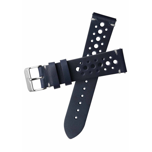 Xeric 22mm Horween Leather Racing Navy Strap Silver Buckle