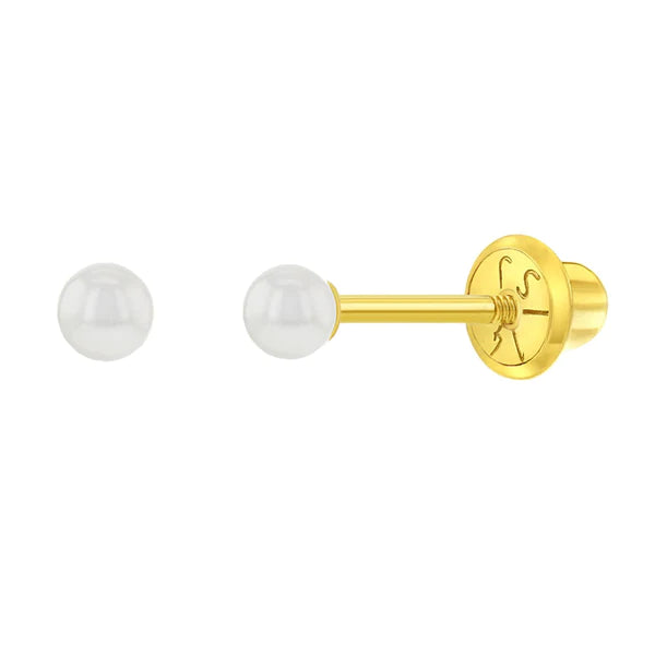 Classic Freshwater Cultured Pearl 4-4.5mm Baby / Toddler / Kids Earrings Safety Screw Back - 14k Gold
