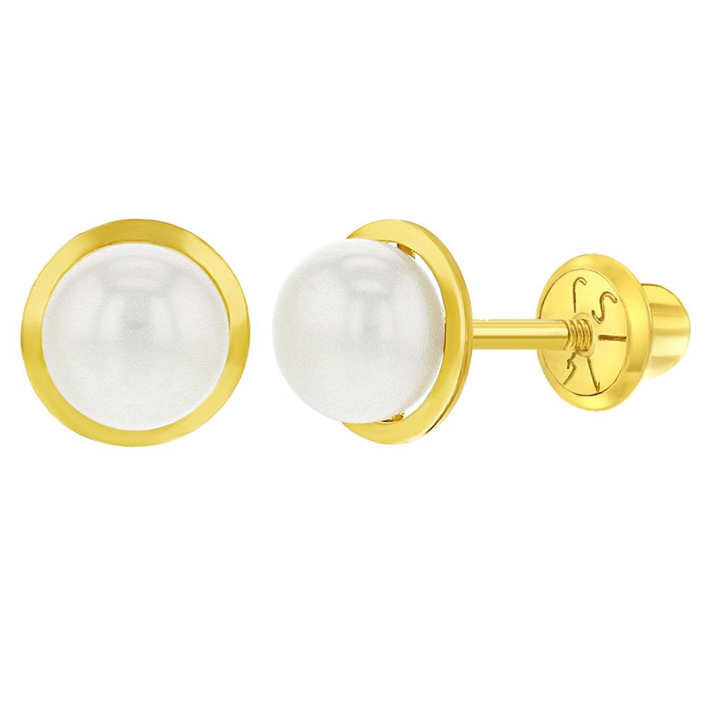 WHITE CULTURED PEARL BEZEL EARRINGS
