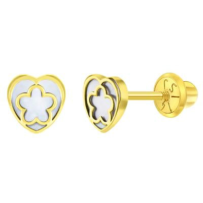 MOTHER OF PEARL FLOWER / HEART EARRINGS