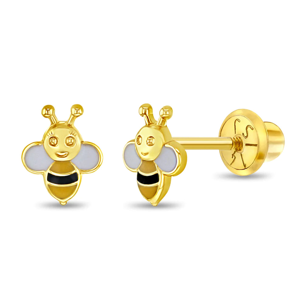 14k Gold Honey Bee Baby Children's Earrings