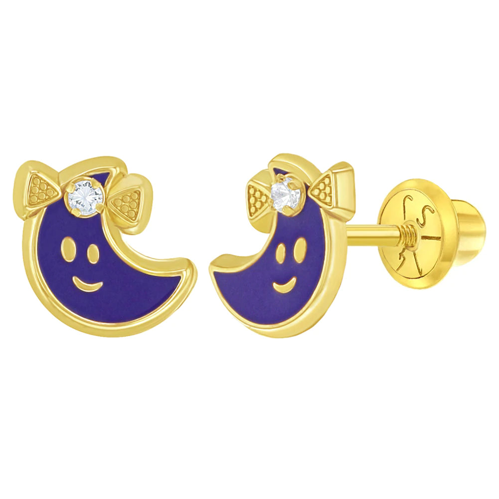 14K Yellow Gold Dainty Purple Enamel Magical Moon