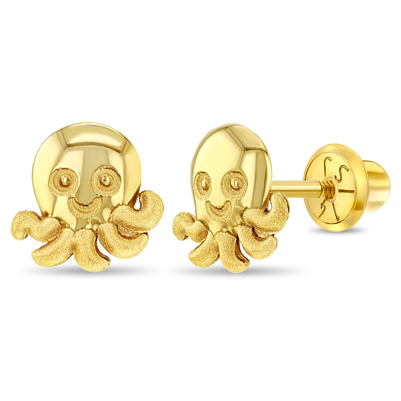 14k Smiling Octopus Children's Earrings