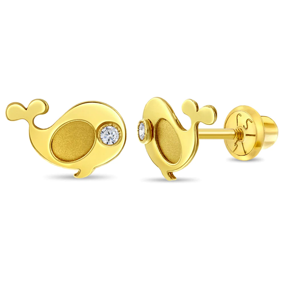14k Swimming Whale Children's Earrings