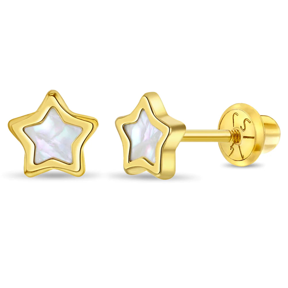 14k Mother of Pearl Star Girls Earrings