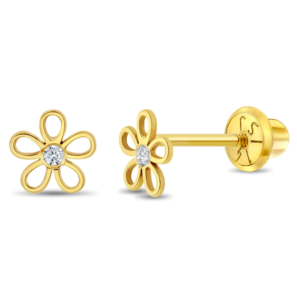 14k Clear CZ Flower Girl Earrings