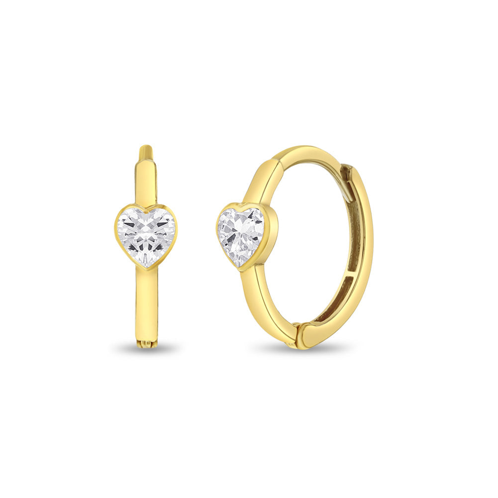 14k Sparkling Heart Girls Hoop Earrings