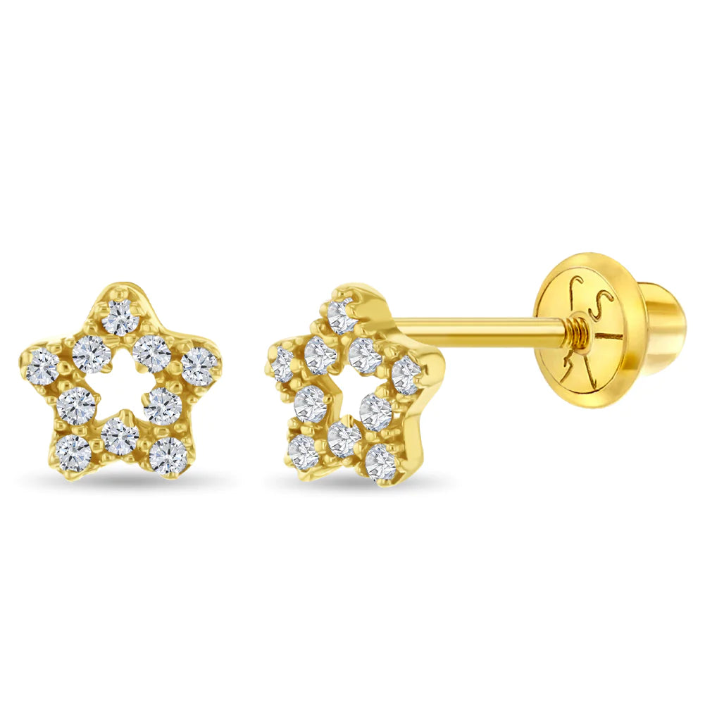 14k CZ Encrusted Star Toddler Earrings