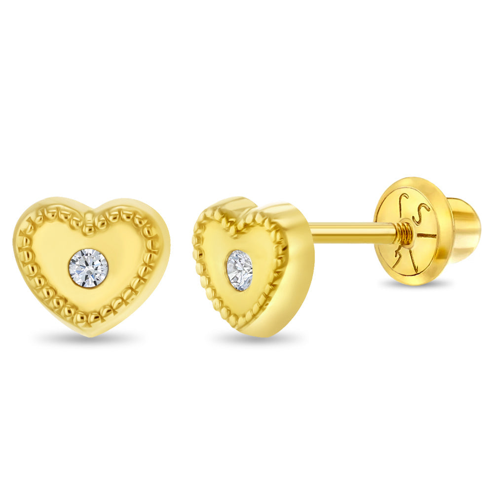 14k Centered Bezel Heart Girl Earrings