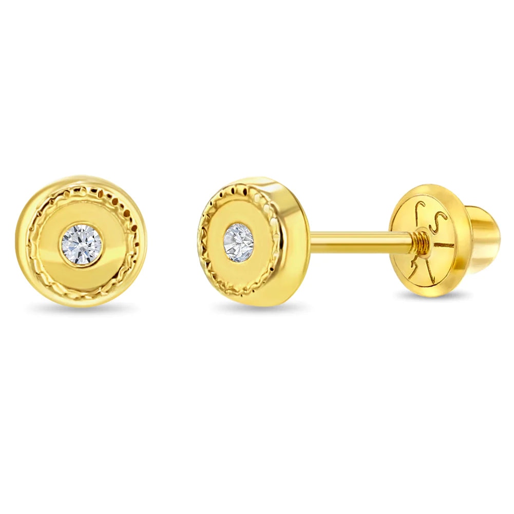 14k Round Bezel Set Girl Earrings