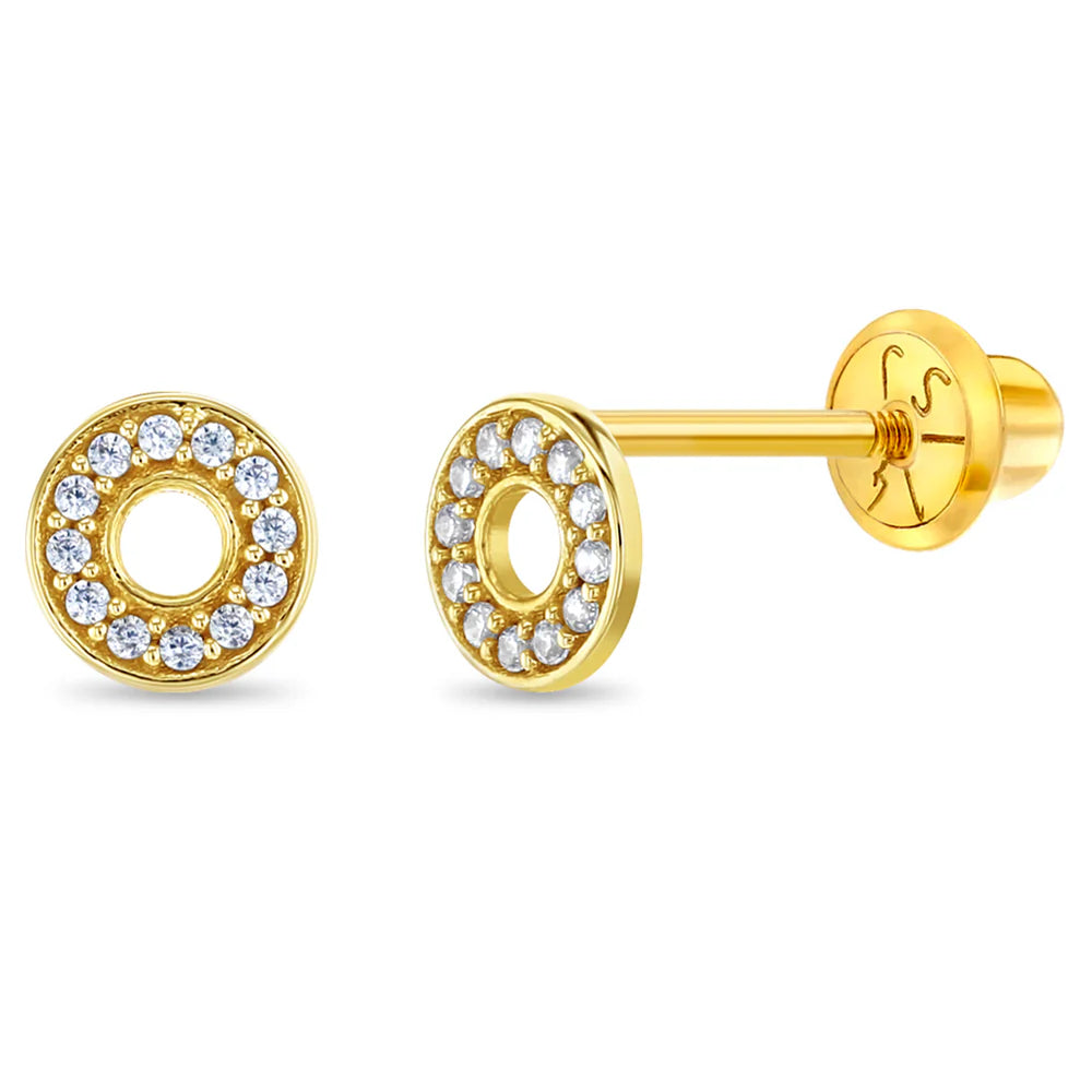 14K Round CZ Encrusted Girl Earrings