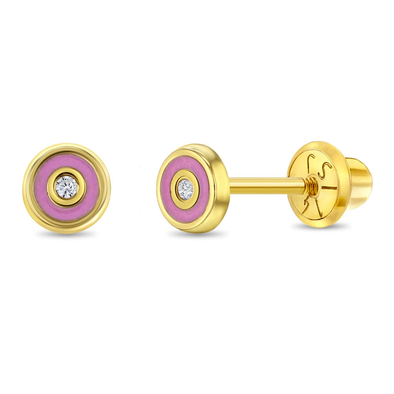14k Pink Donut Girls Earrings