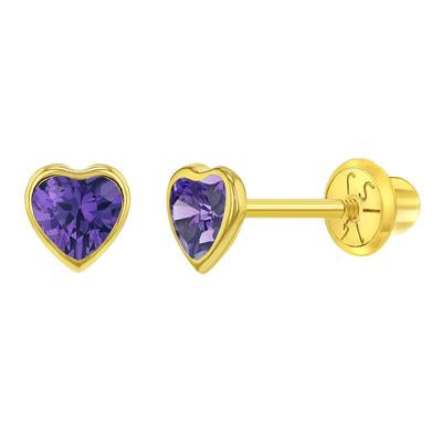 BEZEL SET HEART EARRINGS
