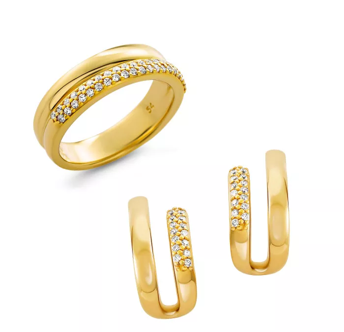 Orphelia® 'Emily' Women's Sterling Silver Set: Earrings + Ring - Gold SET-7581/G