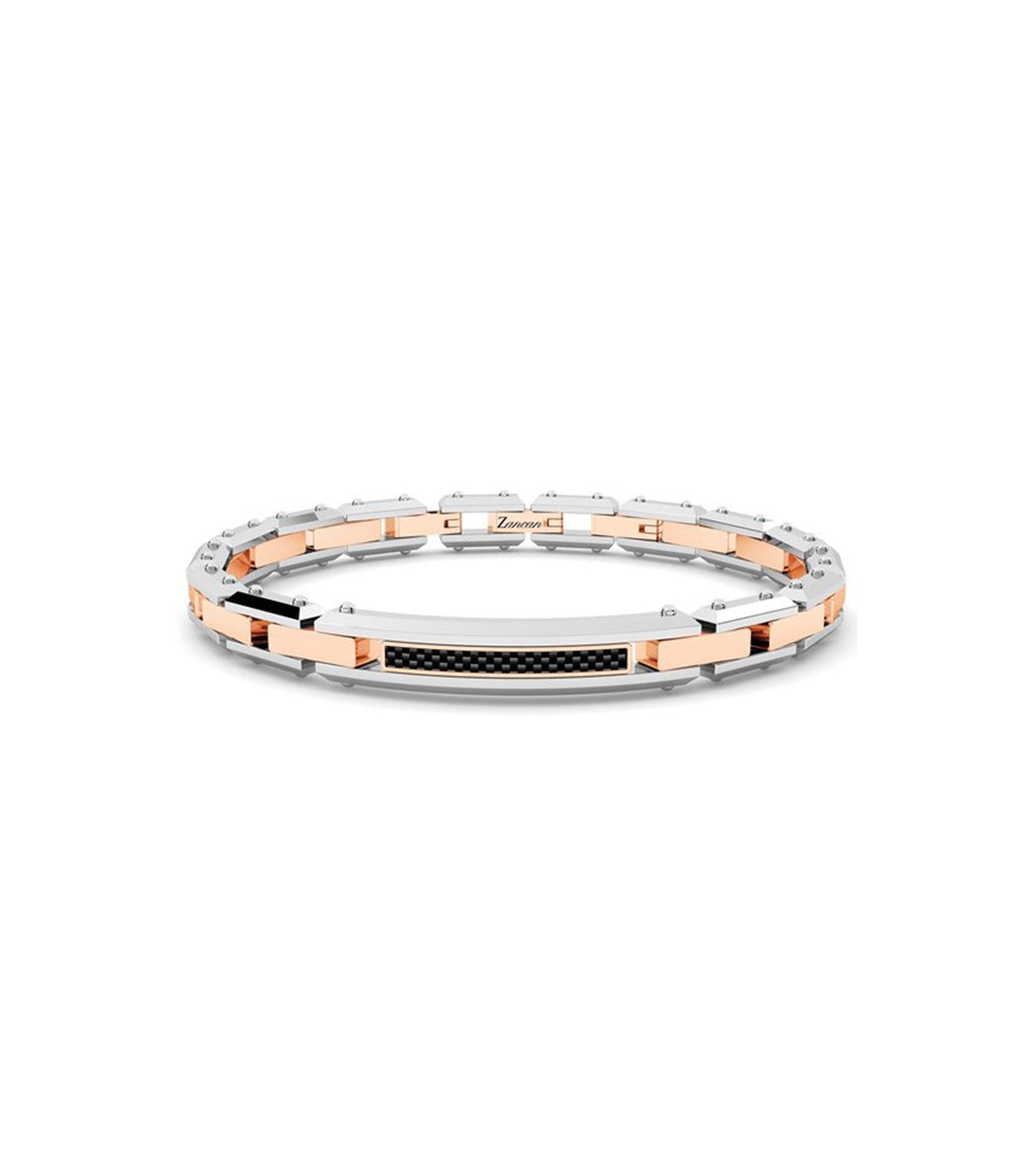 Zancan Men's Bracelet - Hi-Teck in 316L Rose Gold Steel with Central Plate in Carbon Fiber