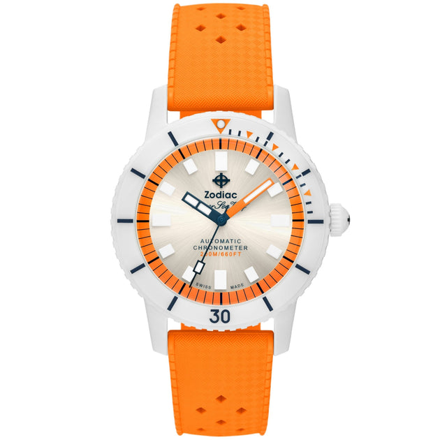 Zodiac ZO9591 Super Sea Wolf Ceramic Swiss Automatic White Orange