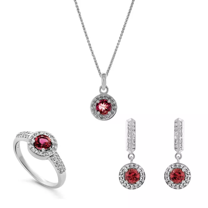 Orphelia® 'Bristol' Women's Sterling Silver Set: Necklace + Earrings + Ring - Silver SET-7579/P